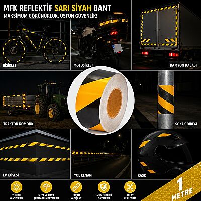 MFK 8404 10cm Sarı Siyah Reflektif Bant - 1