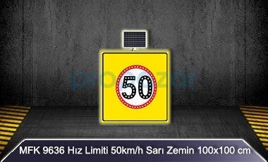 Mfk 9636 Hız Limiti 50 Sarı Zeminli Güneş Enerjili Ledli Uyarı İkaz Levhası - 1