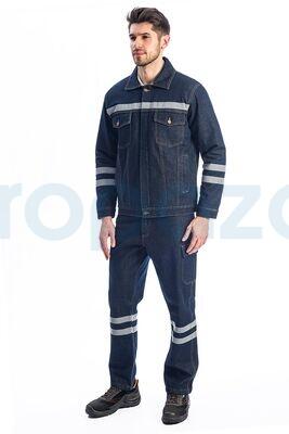 Myform 3110 Sona Denim Kot Kapitoneli İş Montu Mavi - 4