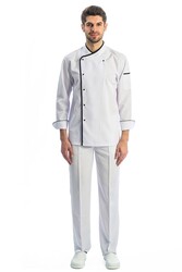 MyForm 7105 Profesyonel Mono Aşçı Ceketi Beyaz Siyah - Myform İş Kıyafetleri