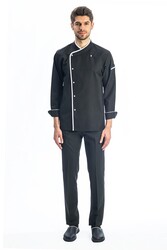 MyForm 7105 Profesyonel Mono Aşçı Ceketi Siyah Beyaz - Myform İş Kıyafetleri