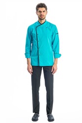 MyForm 7105 Profesyonel Mono Aşçı Ceketi Turkuaz Siyah - Myform İş Kıyafetleri