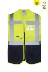 MyForm 9145 OLYMPUS Yüksek Görünürlüklü İkaz Yeleği Sarı Lacivert - Myform İş Kıyafetleri