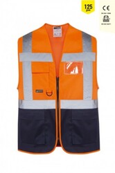 MyForm 9145 OLYMPUS Yüksek Görünürlüklü İkaz Yeleği Turuncu Lacivert - Myform İş Kıyafetleri