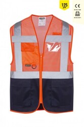MyForm 9147 OLYMPUS Yüksek Görünürlüklü İkaz Yeleği Turuncu Lacivert - Myform İş Kıyafetleri