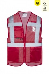 MyForm 9148 OLYMPUS Yüksek Görünürlüklü İkaz Yeleği Kırmızı - Myform İş Kıyafetleri
