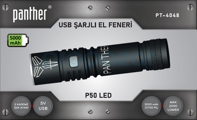 Panther PT-4048 USB Şarjlı Metal El Feneri - 1