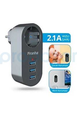 PIRANHA 3385 1Lİ PRİZ 3 USB GİRİŞLİ AKIM KORUMALI - 1