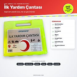 Propazar İlk Yardım Çantası Neon Sarı Saplı Plastik Kutu (Dolu, 7 Çeşit Malzeme) - Propazar