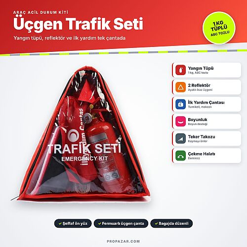 Propazar Üçgen Trafik Seti ve İlk Yardım Seti (Yangın Tüplü, Takozlu, Çekme Halatlı) - 1