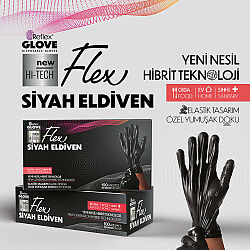 Reflex Flex Hi-Tech Siyah TPE Pudrasız Tek Kullanımlık Eldiven 100’lü - Reflex