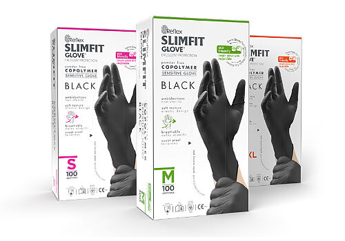 Reflex Slimfit Siyah Copolymer Pudrasız Tek Kullanımlık Eldiven 100’lü - 1