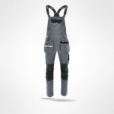 Sara Workwear Monter 2 Çok Cepli Askılı İş Tulumu Gri Siyah - 1