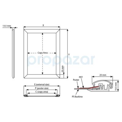 Snapper Opti Çerçeve 25mm Gönye 50x70 cm - UCP255N0B2X5008 - 5