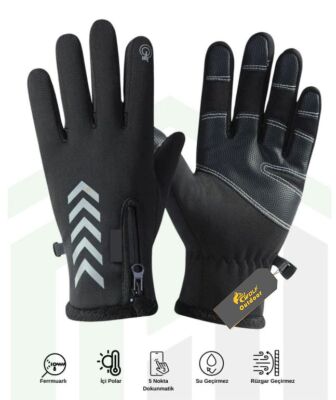 Softshell Unisex Bisiklet Motosiklet Eldiveni - Dokunmatik Kışlık Suya Dayanıklı ve Reflektörlü - 1