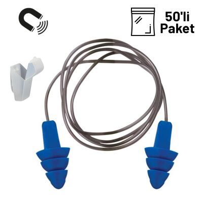 Starline 1707D-C Plastik İpli Detectable Gıda Uyumlu Kulak Tıkacı 50li Paket - 1