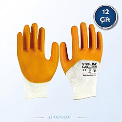 Starline E-202 3/4 Kaplama Sarı Nitril Eldiven - 12li Paket - Starline İş Güvenliği Ürünleri