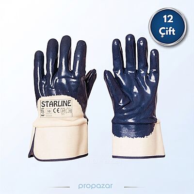 Starline E-371 3/4 Nitril Kaplı Petrolcü Tip İş Eldiveni - 12 Çift Paket - 1