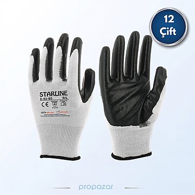 Starline E-43-BS Beyaz Siyah Nitril Eldiven - 12li Paket - 1