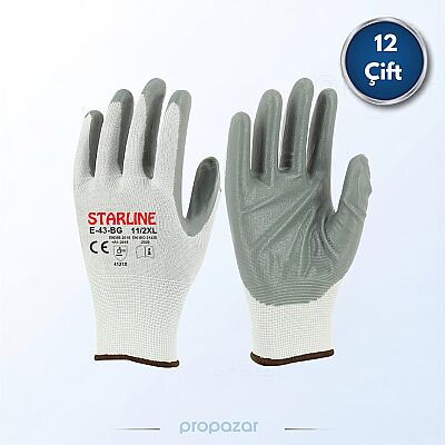 Starline E-43-BG Beyaz Gri Nitril Eldiven - 12li Paket - 1