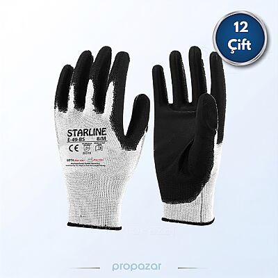 Starline E-49 Siyah Beyaz PU Eldiven - 12li Paket - 1
