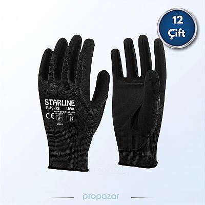 Starline E-49 Siyah PU Eldiven - 12li Paket - 1