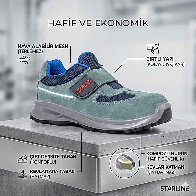Starline STL 9081 S1P Cırtlı Kompozit Burun Kevlar Ara Tabanlı Ekonomik İş Ayakkabısı - 1