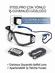 SteelPro Spy Flex Plus Şeffaf Köpüklü Buğulanmaz Çapak Gözlüğü - SteelPro