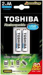 TOSHIBA USB ŞARJ CİHAZI+2 AD.2000MAH KALEM PİL - Toshiba Piller