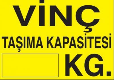 Vinç Taşıma Kapasitesi Levhası - Tabelası