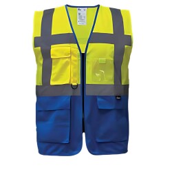 Vizwell VWRW01/SB Çok Cepli İki Renkli Reflektörlü Sarı Lacivert İkaz Yeleği - Vizwell