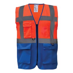 Vızwell VWRW01/SB Çok Cepli İki Renkli Reflektörlü Turuncu Lacivert İkaz Yeleği - Vizwell